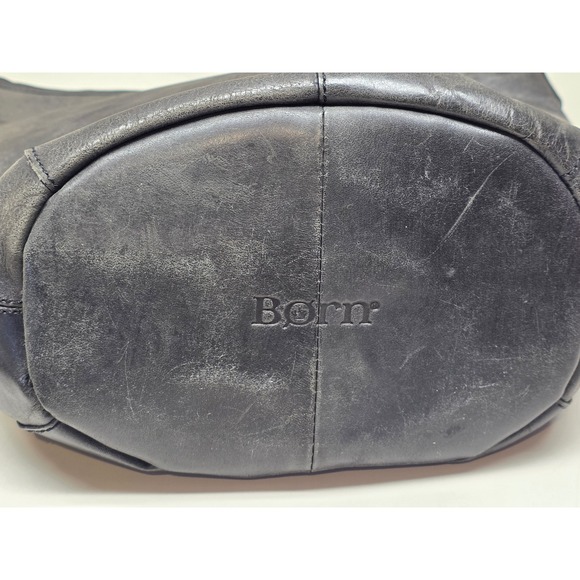 Born Black Distressed Leather Crossbody Bucket Bag Womens Hobo Shoulder Purse - Picture 4 of 10